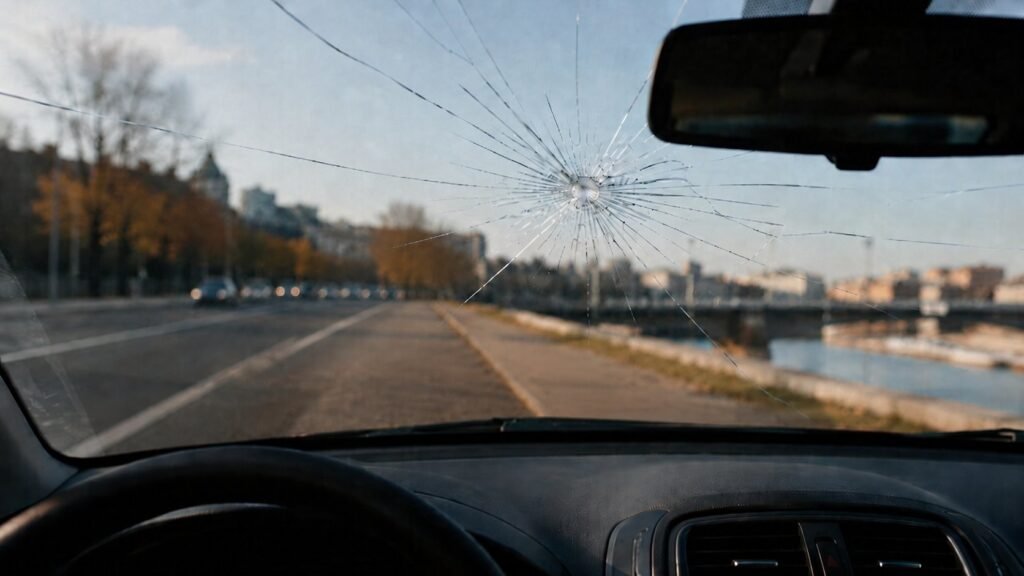 Pare-brise fissuré nécessitant un remplacement à Pau par New Glass